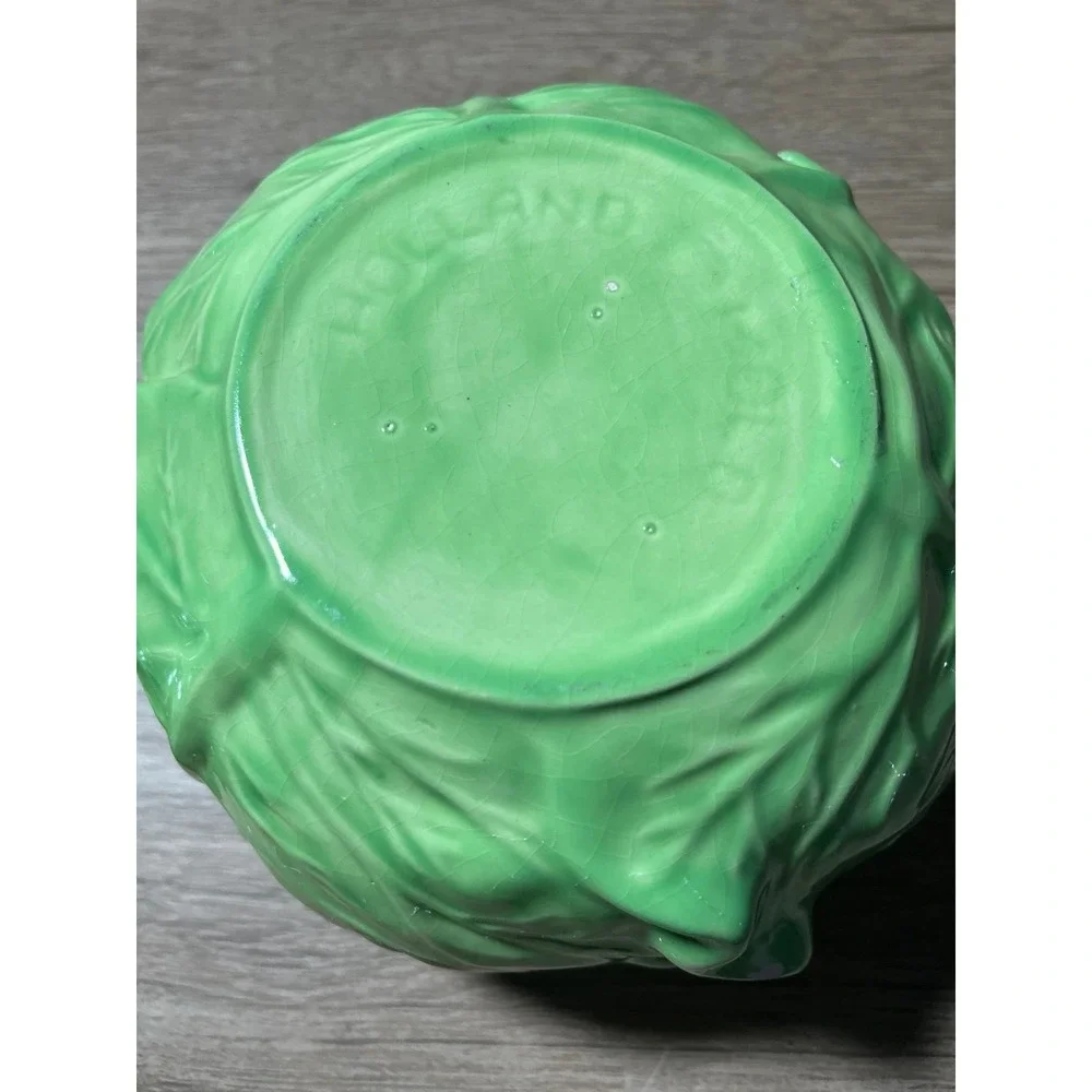 Vtg Green Cabbage Ceramic Dish/ Lid - HOLLAND MOLD‎